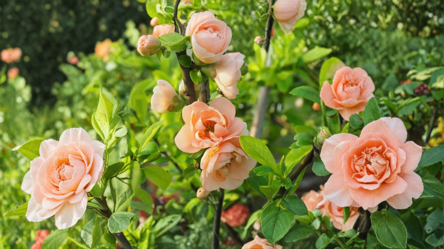 Cameo Flowering Quince Live Plant – 1 Plant – 3.5" Pot – Apricot Blooms