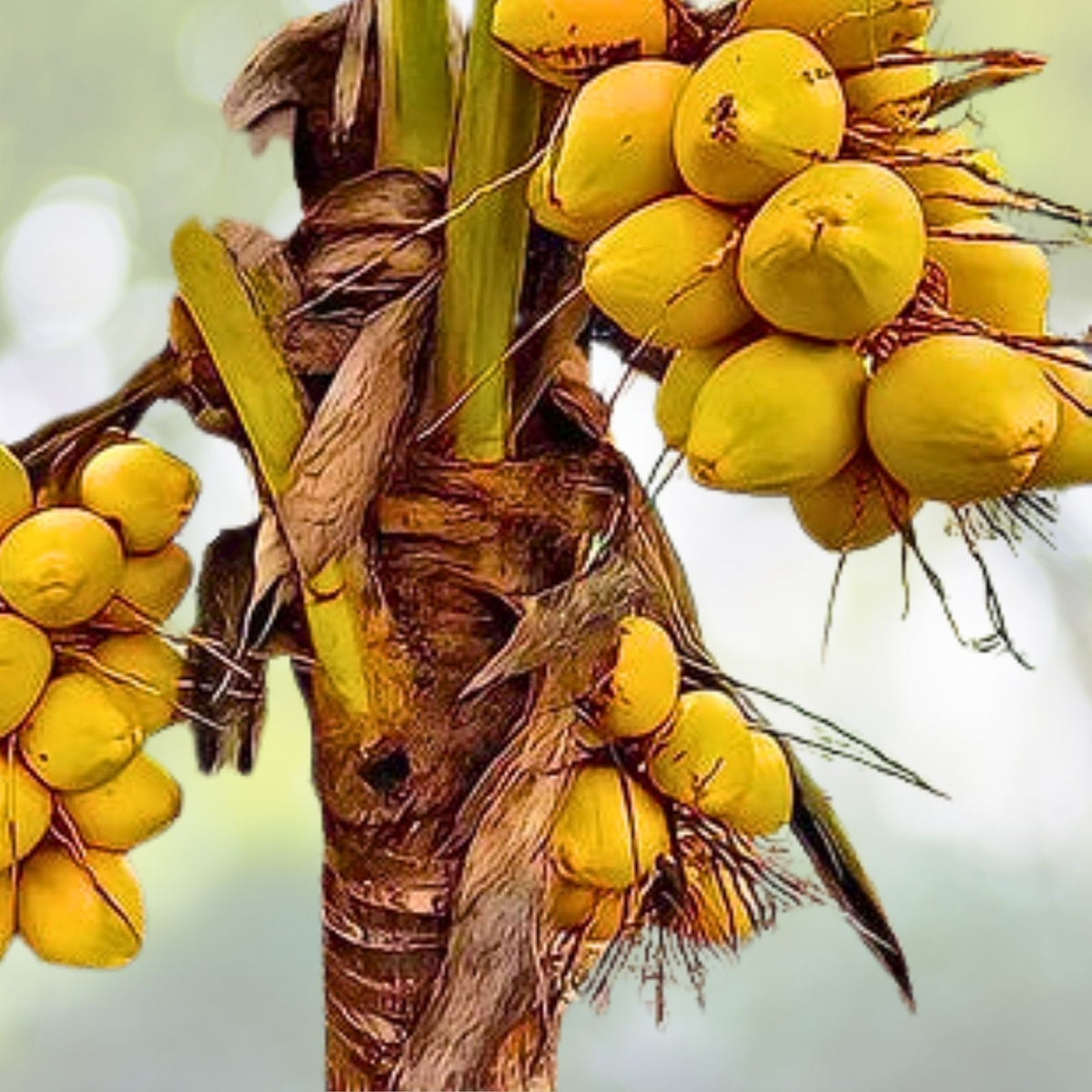 Set of 3 Sprouted Yellow Dwarf Coconut Trees 6–8" - Rare Live Plants from Costa Rica, Cocos nucifera