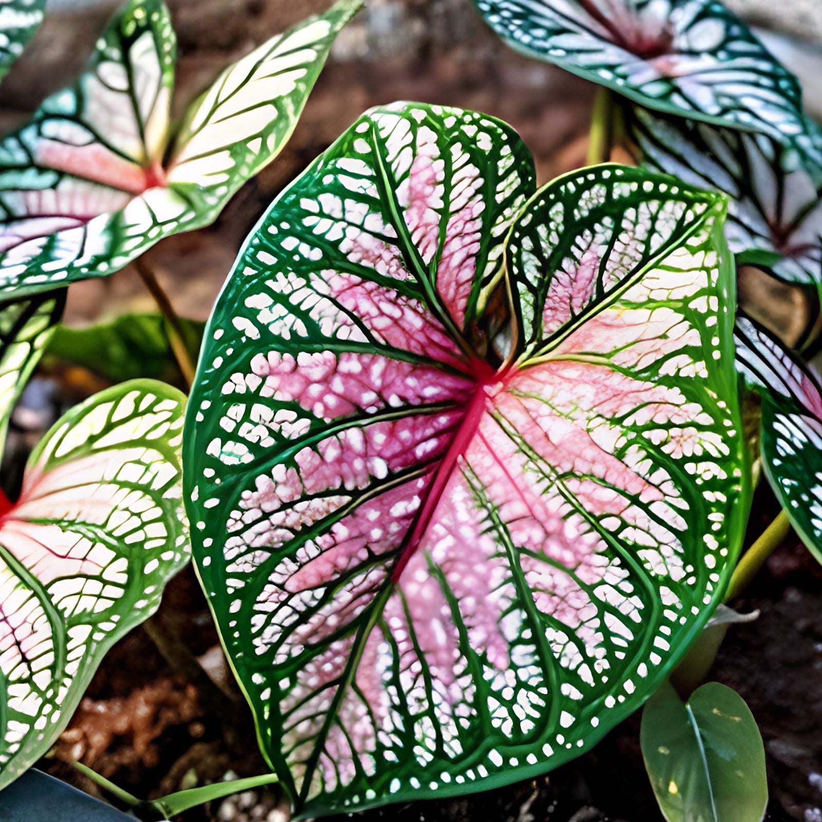 Lava Glow Caladium Bulbs - Perennial Elephant Ears with Variegated Foliage, Garden Planting, Tropical Bulbs