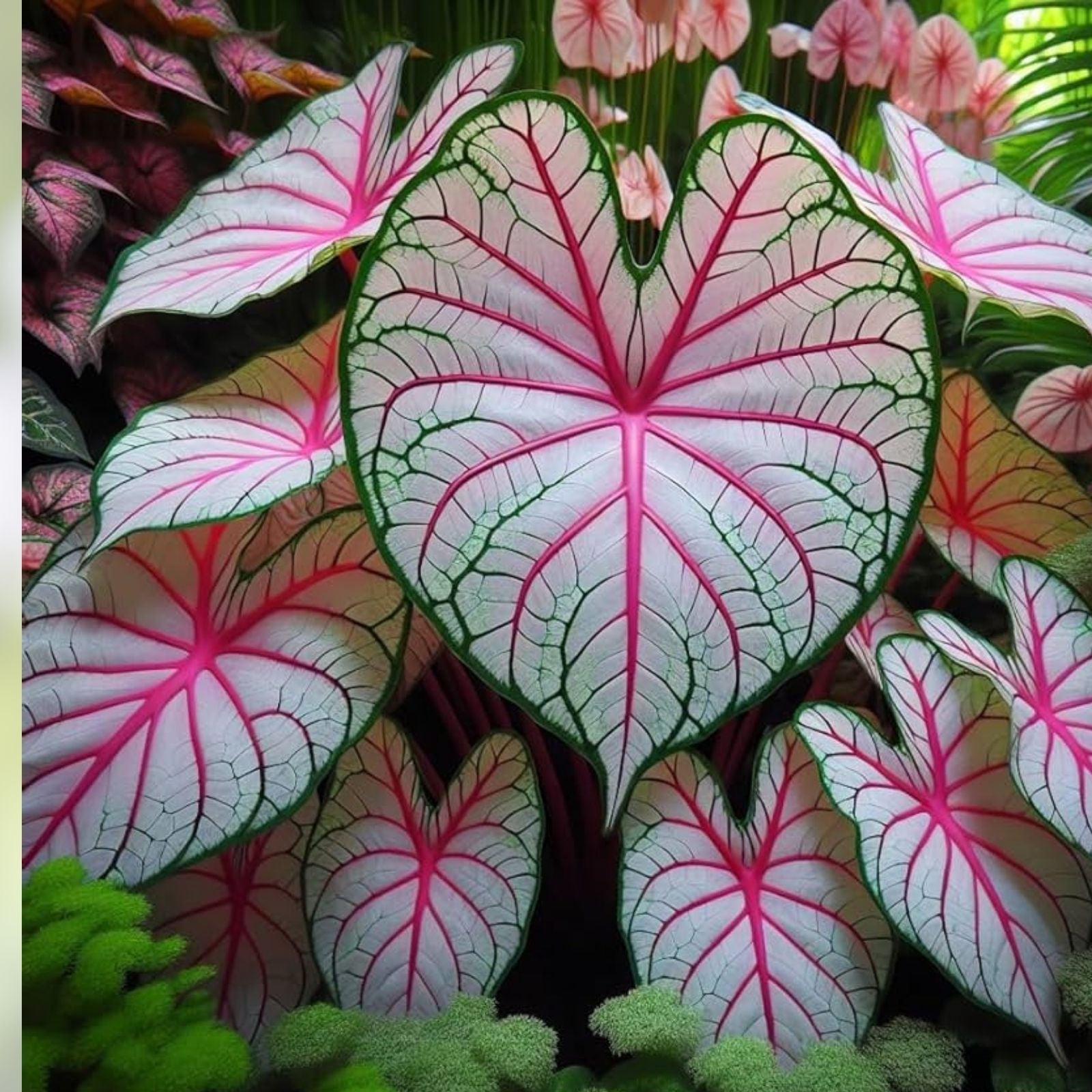Fiesta Caladium Bulbs – 2 Perennial Planting Bulbs with Colorful Foliage – Caladium bicolor for Gardens