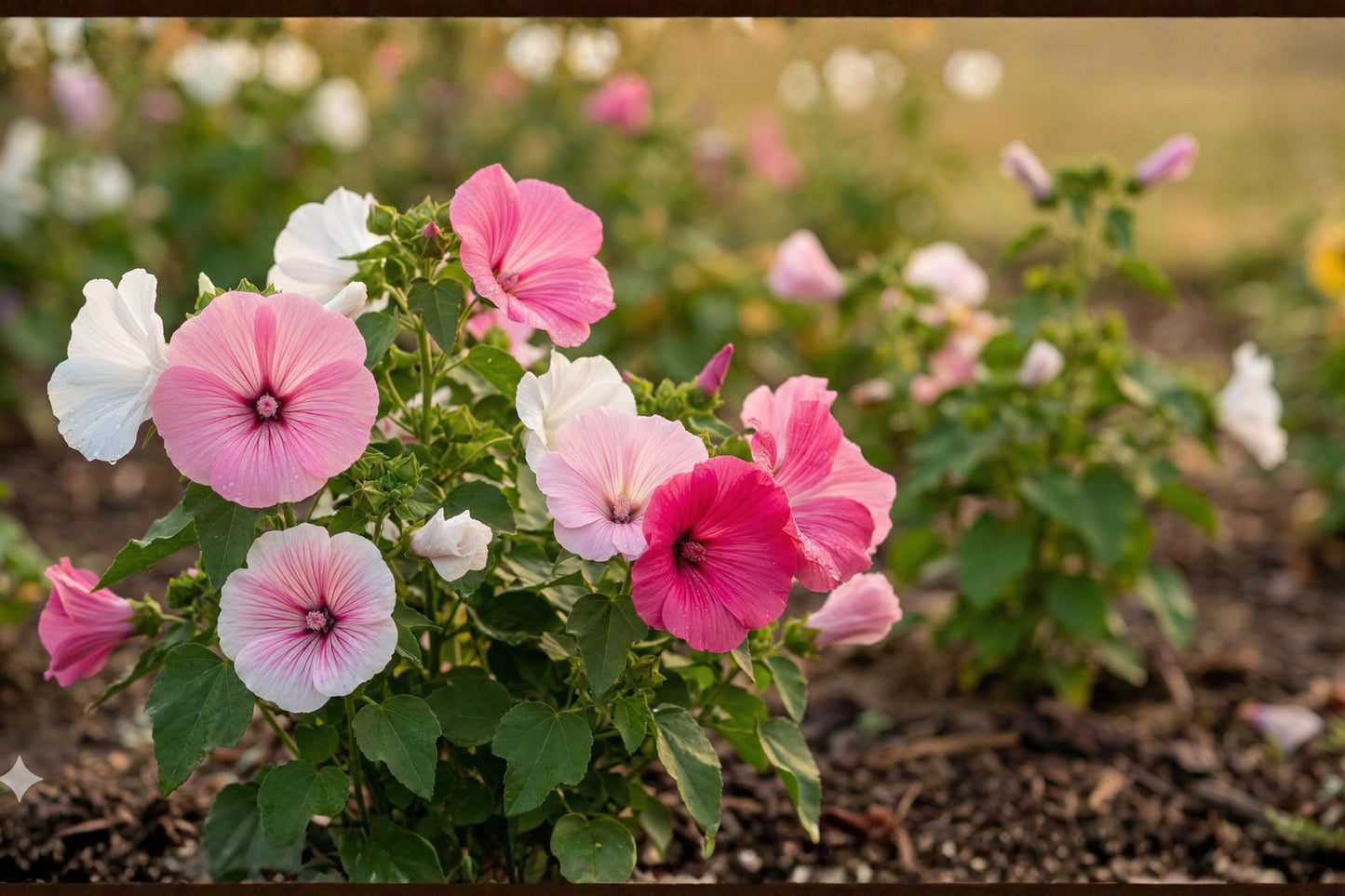 Dwarf Mallow Seeds Mix (40) | Colorful Lavatera Trimestris | Pink, Rose, White Blooms for Gardens & Containers