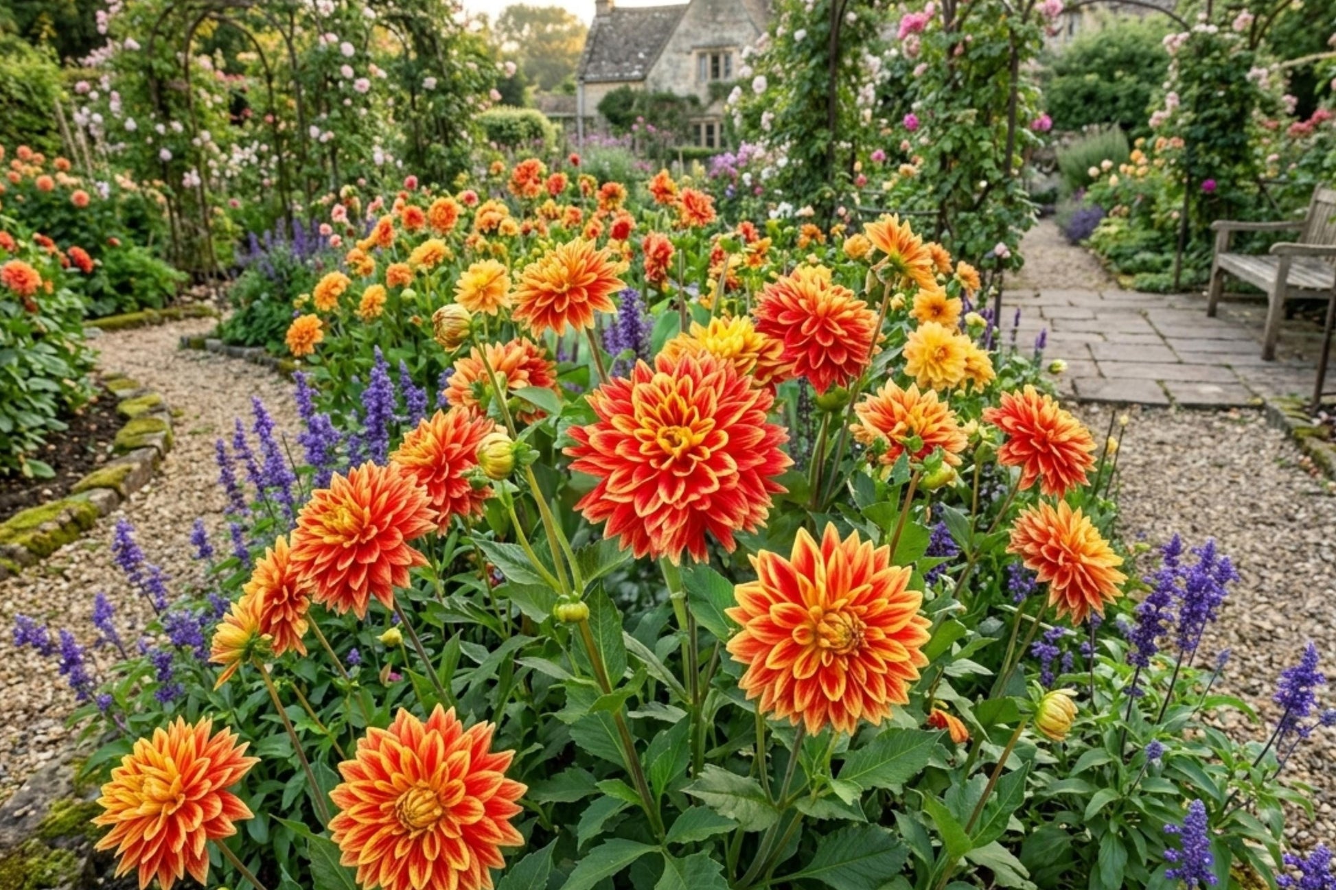 Dinnerplate Dahlia Bulb Tuber Clump, Sun Explosion, Perennial, Dahlia pinnata, US Seller, Bright Yellow & Orange Blooms