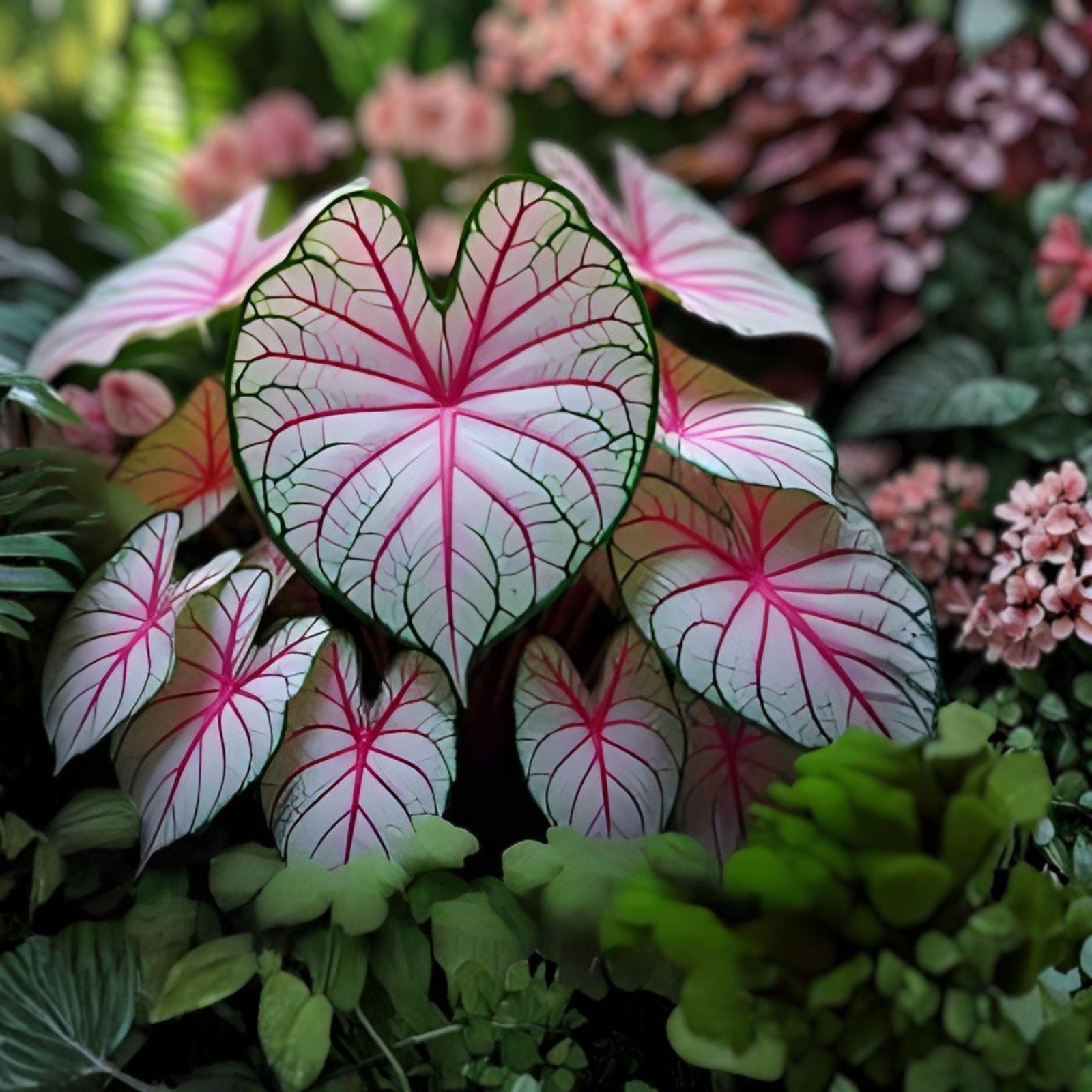 Caladium Bulbs 6 Pack Fiesta Variety | Colorful Foliage Plant for Shade Garden | Caladium (Fiesta Caladium)