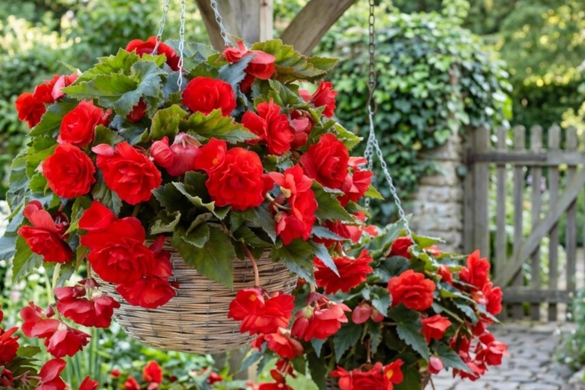 Scarlet Red Begonia Bulbs for Hanging Baskets - Begonia x tuberhybrida - Live Flower Plant for Indoor or Outdoor Decor