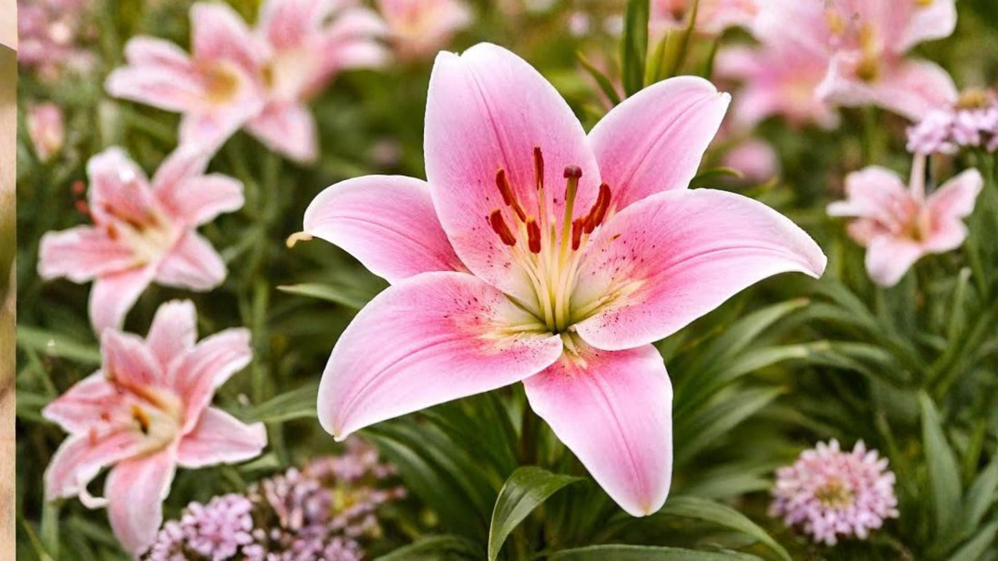 Sorbonne Lily Bulbs - 5 Pack - Fragrant Pink and White Flowers - Lilium orientalis - Outdoor Garden Perennial Bulb