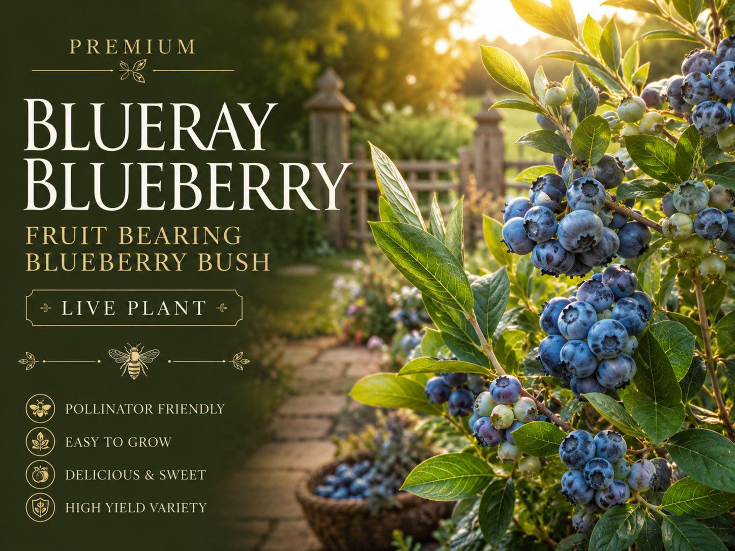 Blueberry Seedlings (2 Pack) - Vaccinium corymbosum Fruit-Bearing Shrubs for Gardens & Containers, Edible Blue Berries