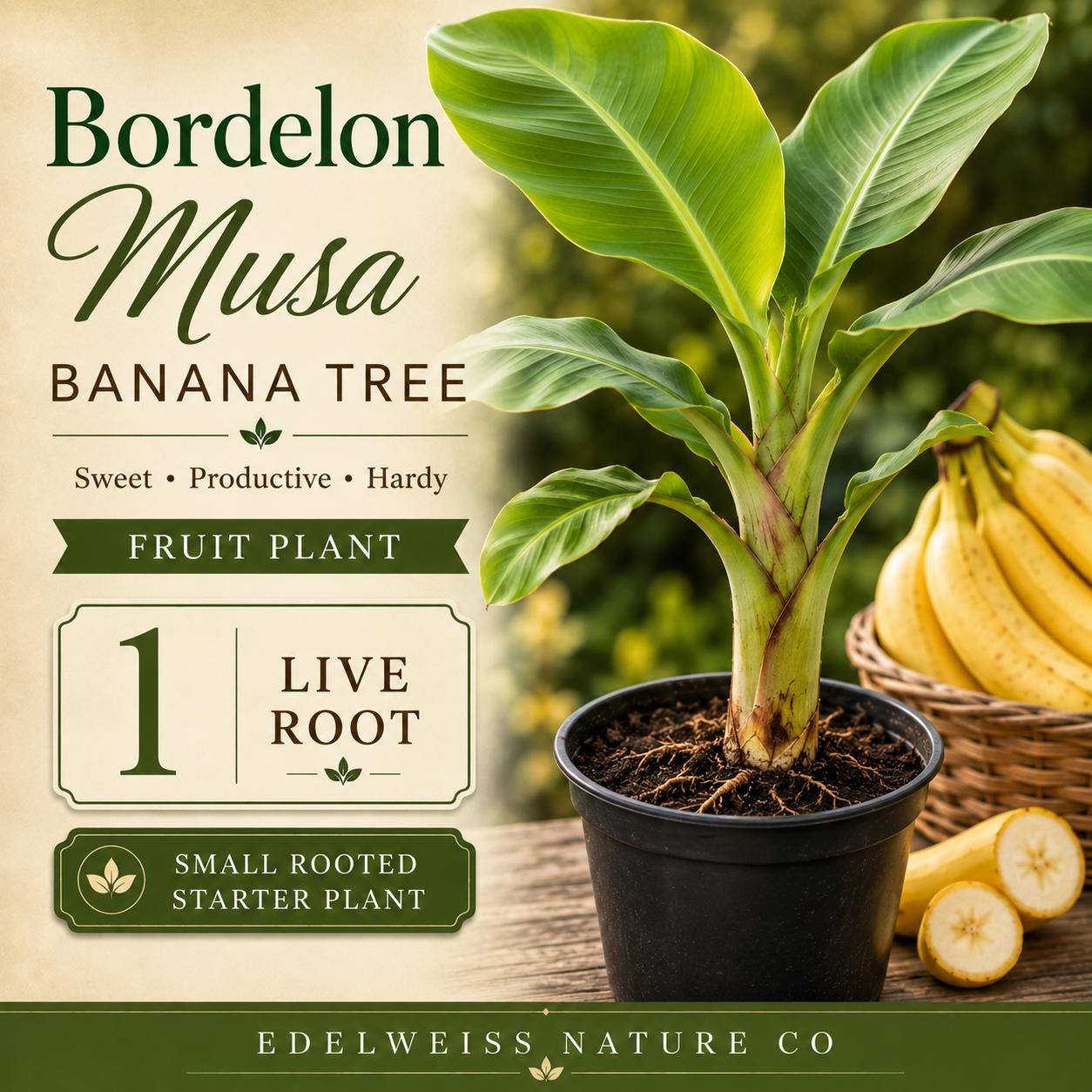 Bordelon Banana Plant Starter 1 Live Root - Musa Ornamental Tropical Foliage for Garden or Container Planting