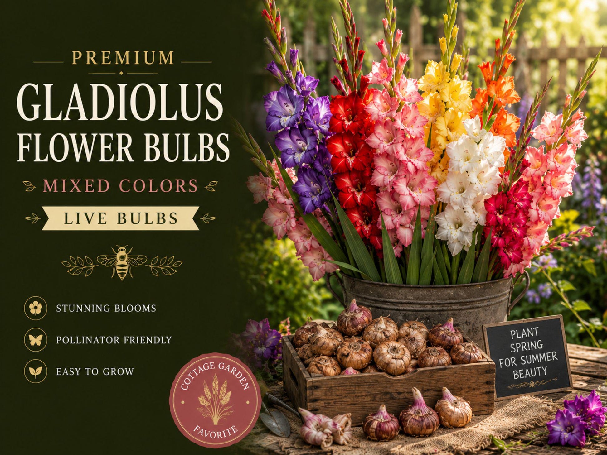 Gladiolus Bulbs Mixed Colors - Flowering Garden Plants for Borders & Cut Flowers - Gladiolus hortulanus