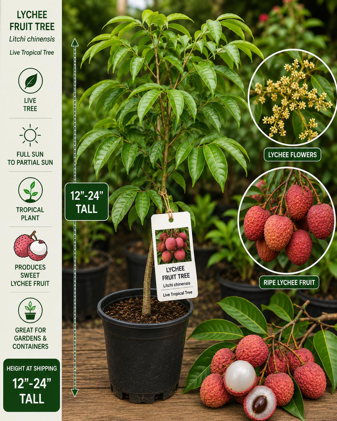 Lychee Live Fruit Tree 12-24 Inches - Litchi chinensis - Tropical Fruit Plant - Bloom Haven Nursery