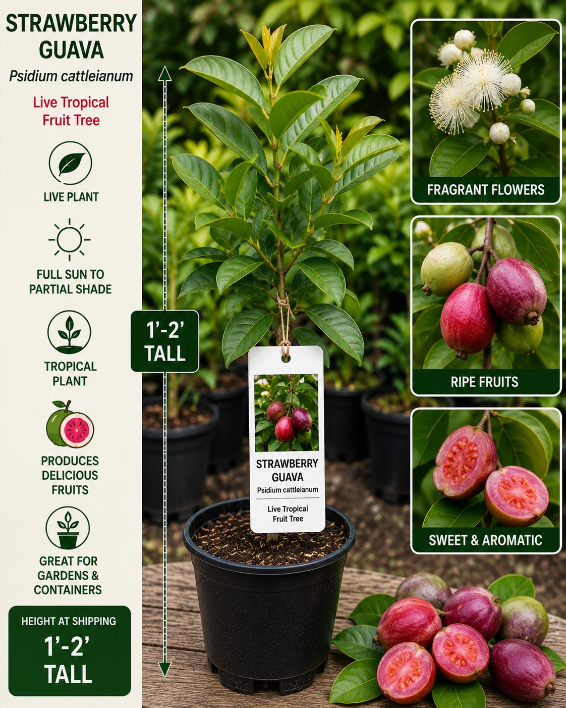 Strawberry Guava Tree 1-2 Feet Tall - Psidium cattleianum - Live Fruit Plant - Tropical Edible Garden
