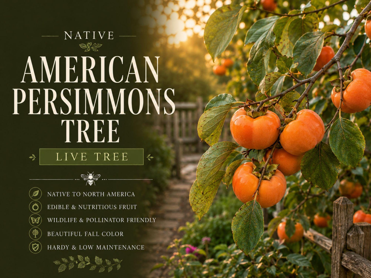 American Persimmon Seedling 1 Live Tree Diospyros virginiana Edible Fruit Tree for Backyards & Wildlife Gardens
