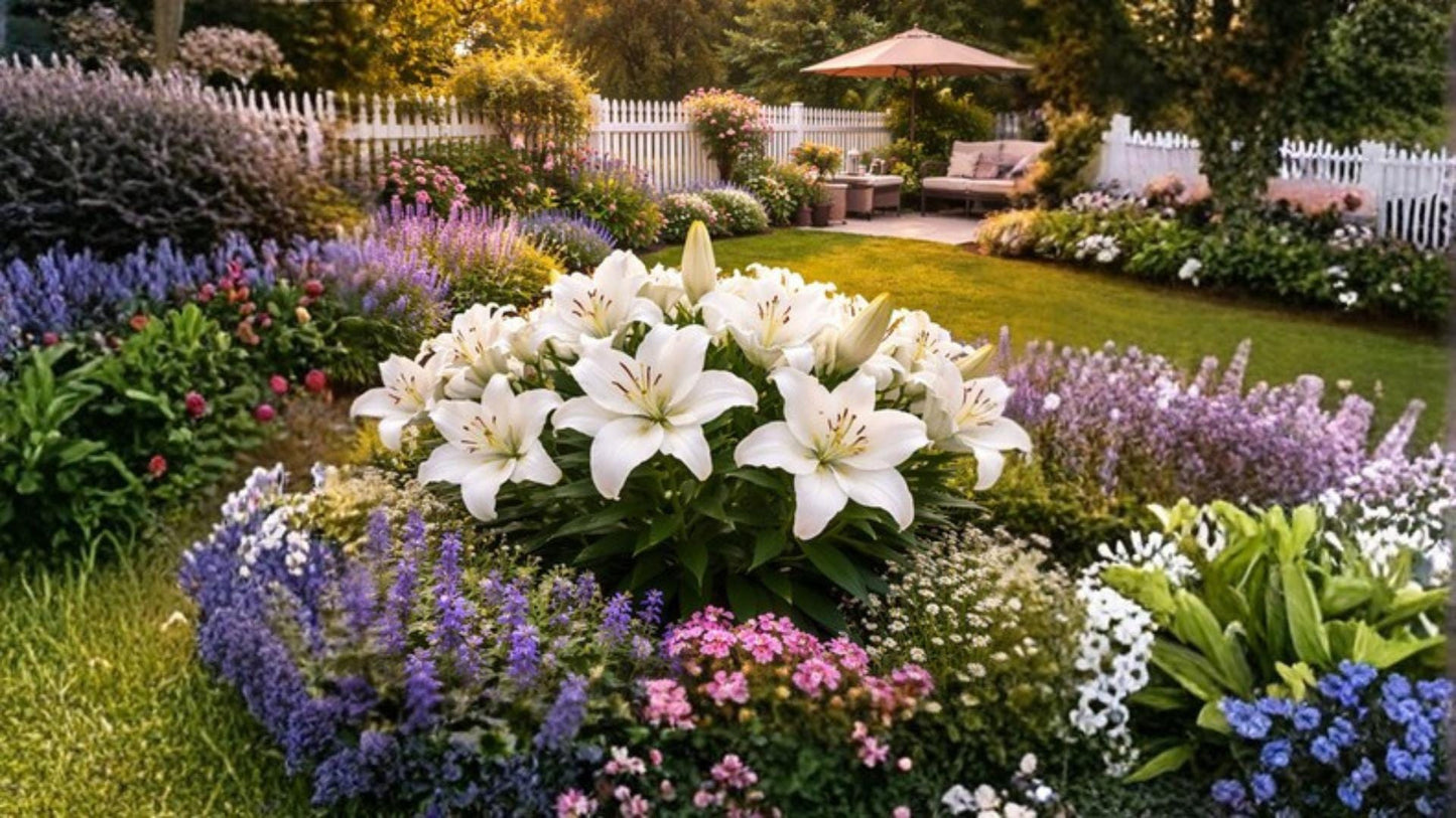 Riverdale White Lily Bulbs 3 Pack - Lilium asiatic - Ruffled White Blooms for Outdoor Garden & Full Sun Planting