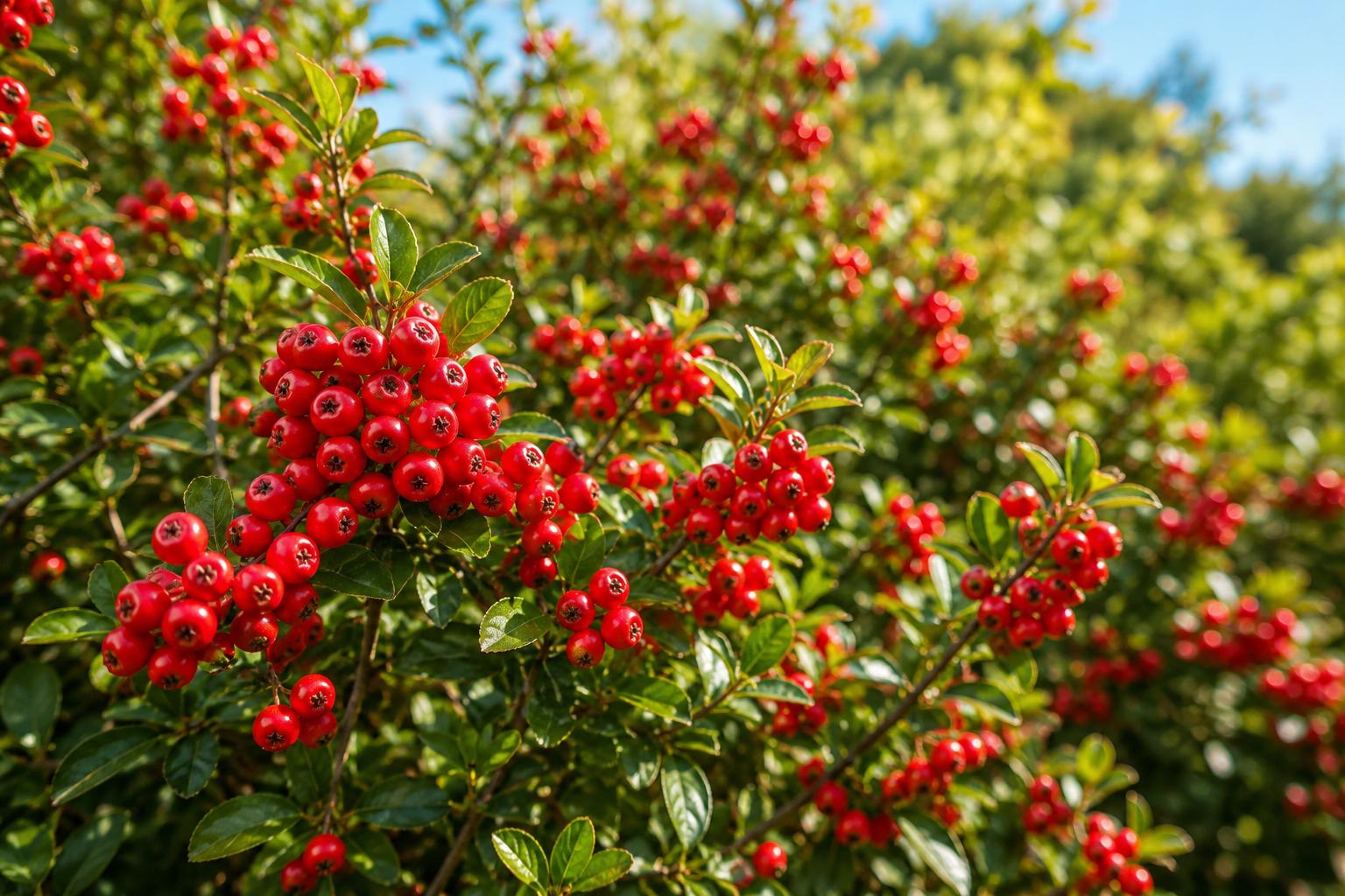 Pyracantha Live Plant - Scarlet Firethorn Espalier with Red Berries & White Flowers - Pyracantha coccinea