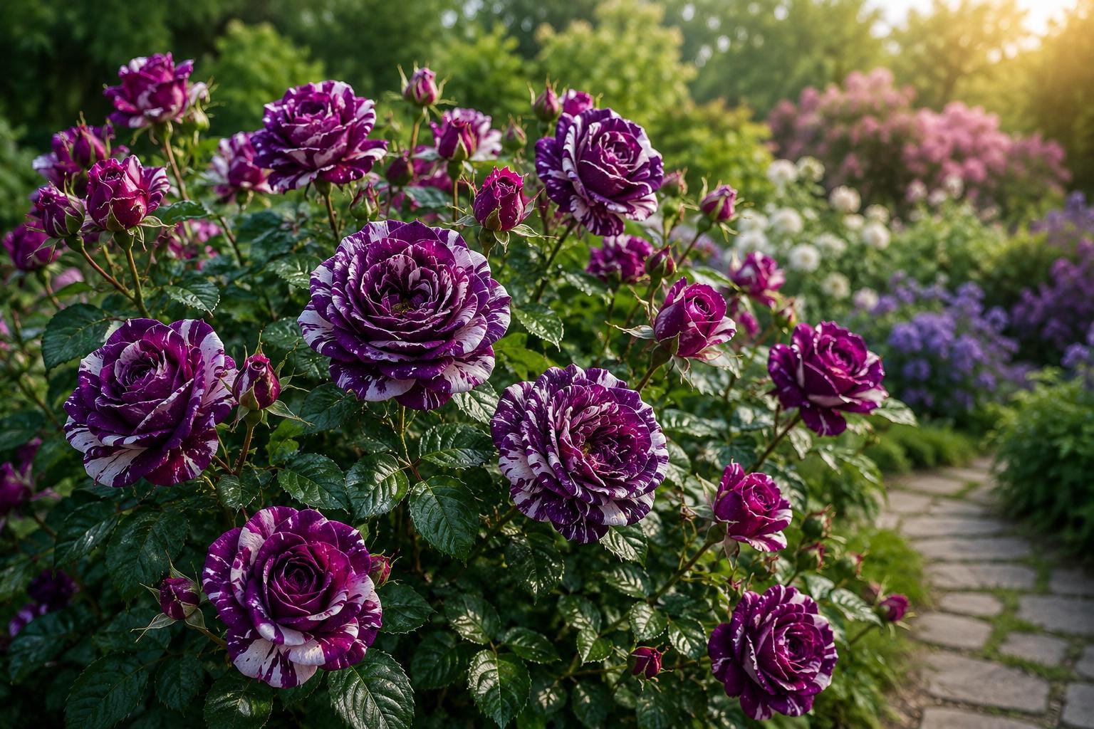 20pcs Rose Seeds, Purple & White Scented Jewel, Fragrant Floribunda, Rosa spp. Evergreen