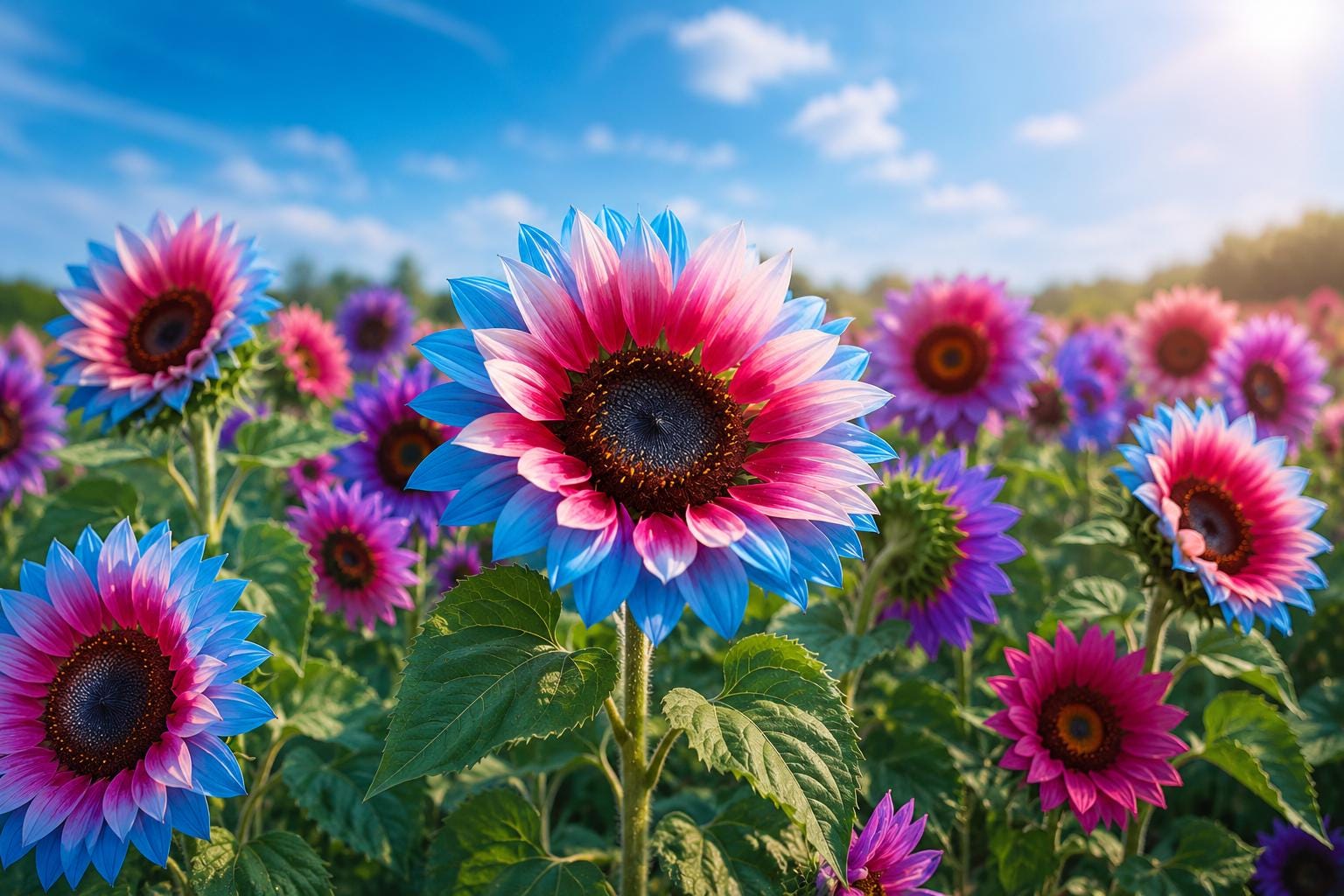 Rare Twin-Blossom Sunflower Seeds 50pcs Blue Over Pink Helianthus annuus Unique Heirloom Garden Seeds for Pollinators