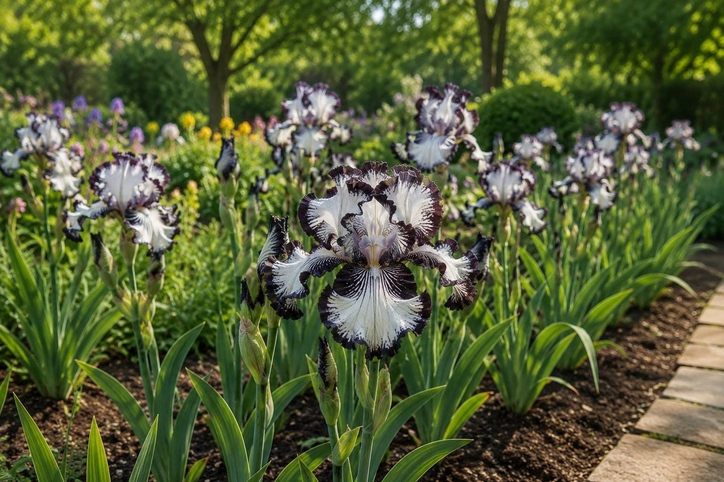 Black-and-White Bearded Iris Seeds - 50 Dramatic Ruffled Bicolor Blooms - Iris germanica