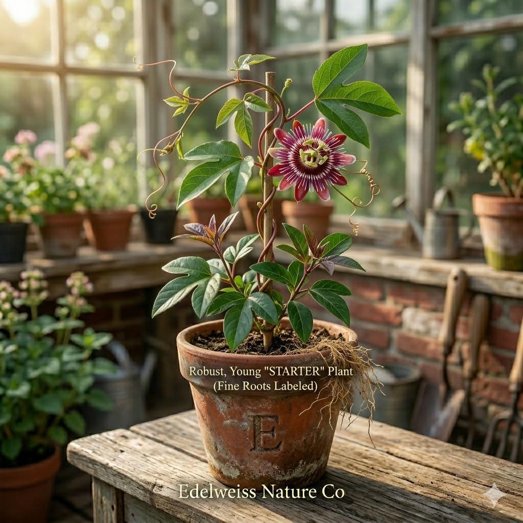 Red Passion Flower Vine Starter Plant | Passiflora vitifolia | Tropical Ornamental Climbing Plant | Scarlet Blooms