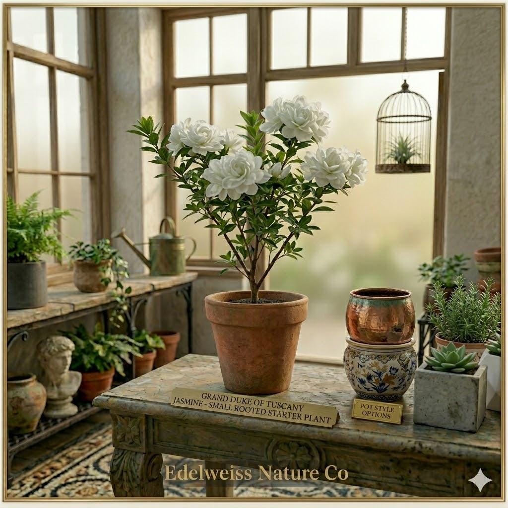 Grand Duke of Tuscany Jasmine Starter Plant | Small Live Plant | Double White Blooms | Jasminum sambac | Fragrant Tropical Vine