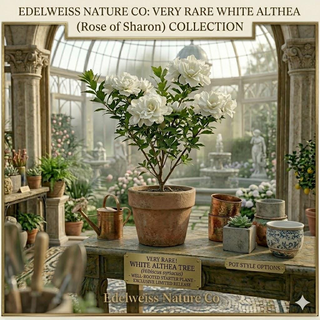 **White Althea Rose of Sharon Hibiscus Plant | 12-24" Bare Root Shrub | Hibiscus syriacus | Pollinator-Friendly Flowering Ornamental**
