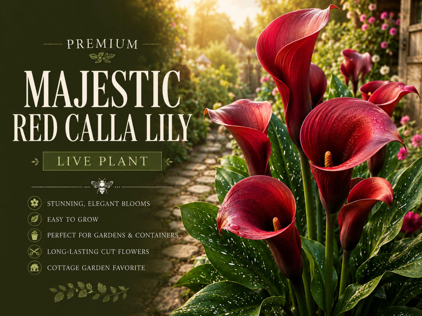 Majestic Red Calla Lily Rhizomes 3 Pack - Zantedeschia Flower Bulbs for Garden, Container & Landscape Planting