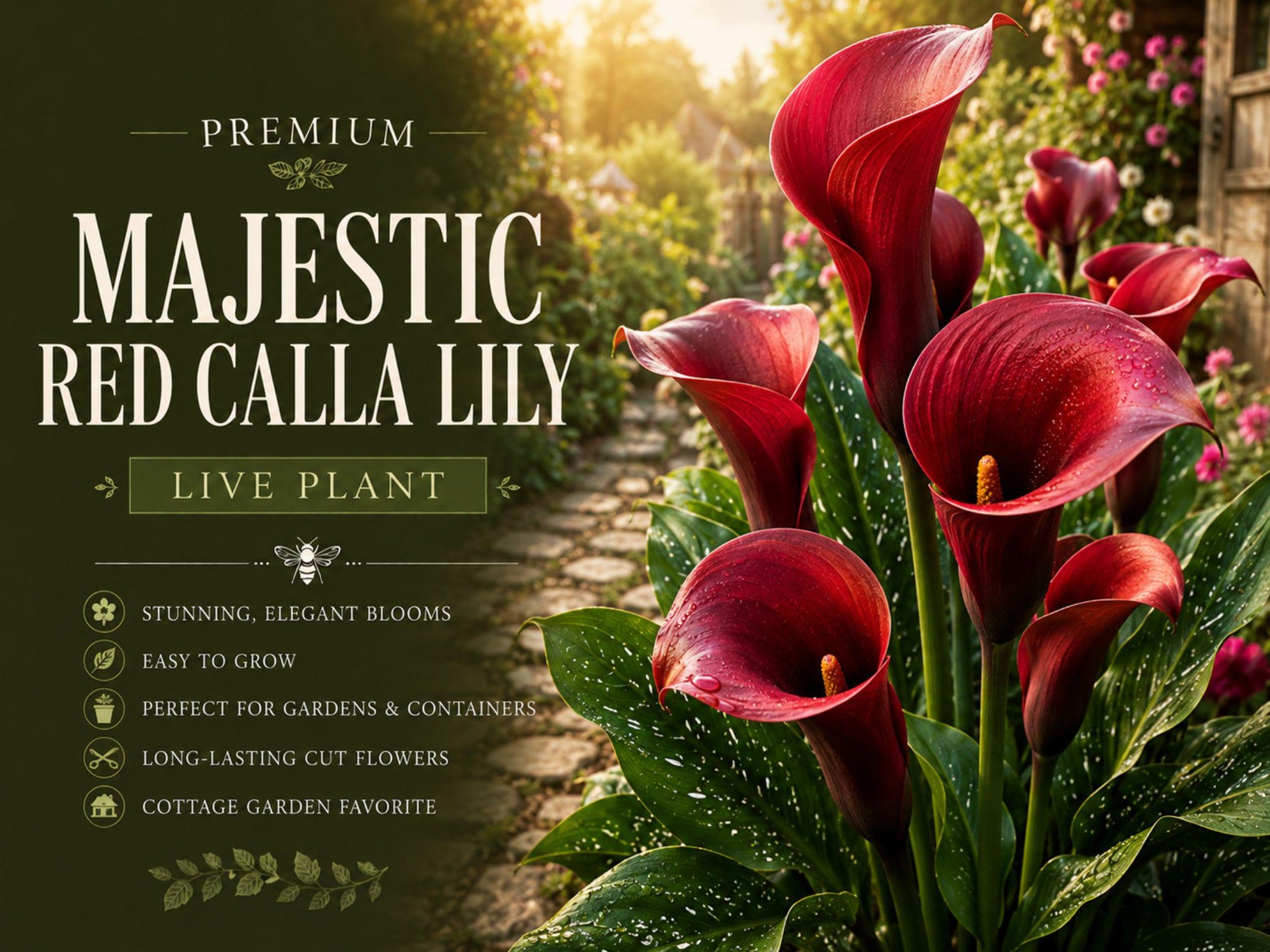 Majestic Red Calla Lily Rhizomes 3 Pack - Zantedeschia Flower Bulbs for Garden, Container & Landscape Planting