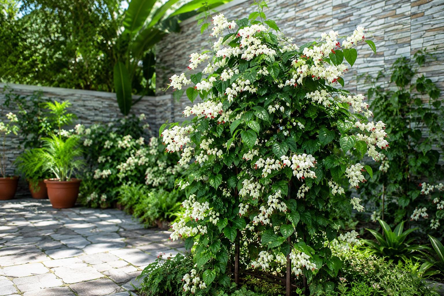 Rooted Starter Plant Bleeding Heart, White & Red Blooms, Clerodendrum thomsoniae, Easy to Grow, Vibrant Flowers
