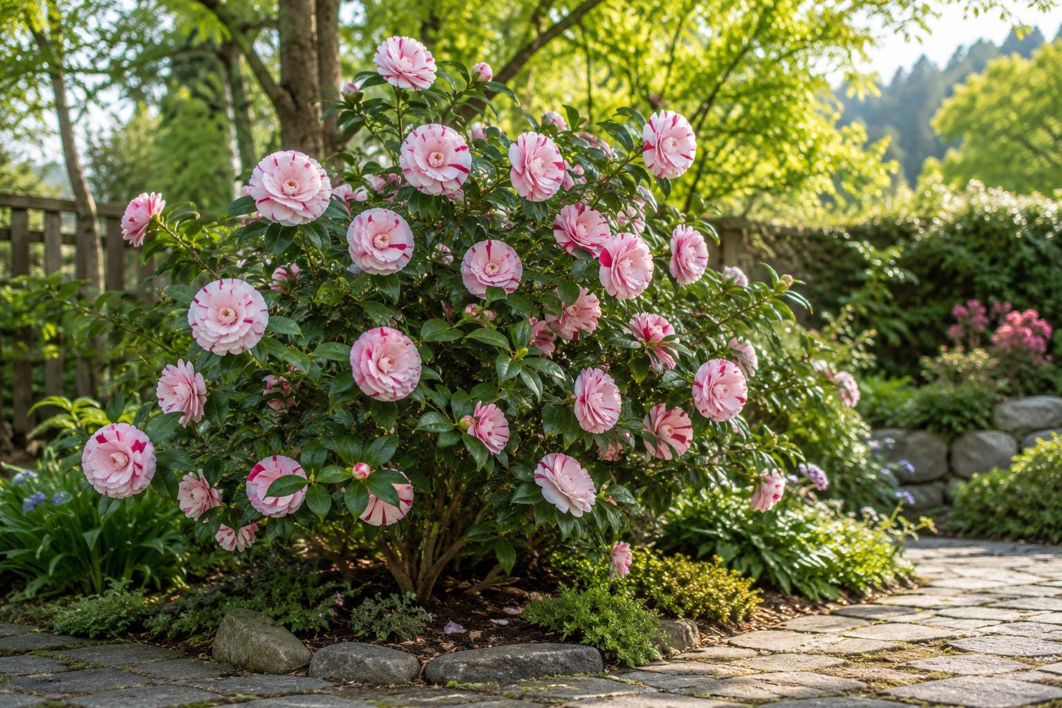Live Camellia Japonica Starter Plant - LA Peppermint Bicolor Bloom - Healthy Shrub for Garden - USA Seller