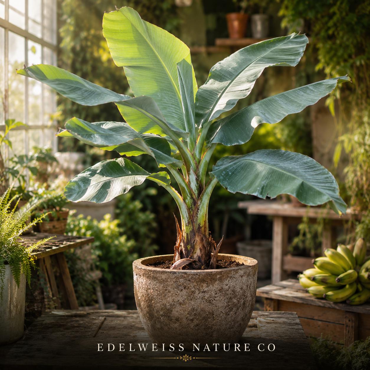 Blue Java Banana Plant Starter - Ice Cream Musa - Live Rooted Tropical Fruit Plant for Home Garden - Non-GMO Variety