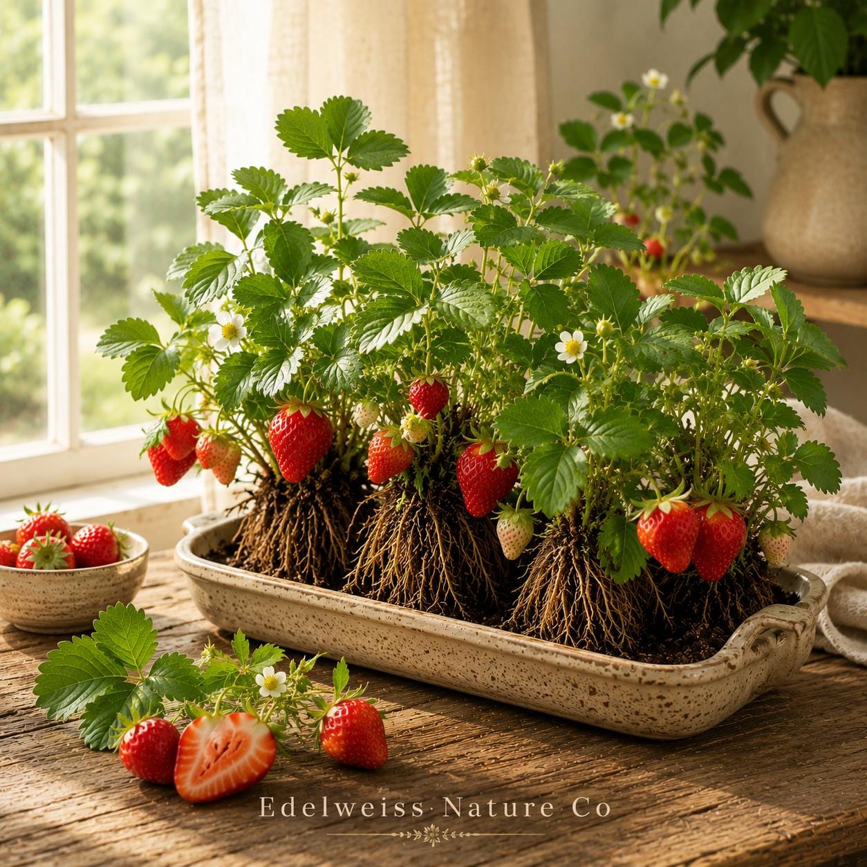 20 Bare Root Everbearing Strawberries - Seascape Variety (Fragaria x ananassa) - Perfect for Berry Gardens and Containers