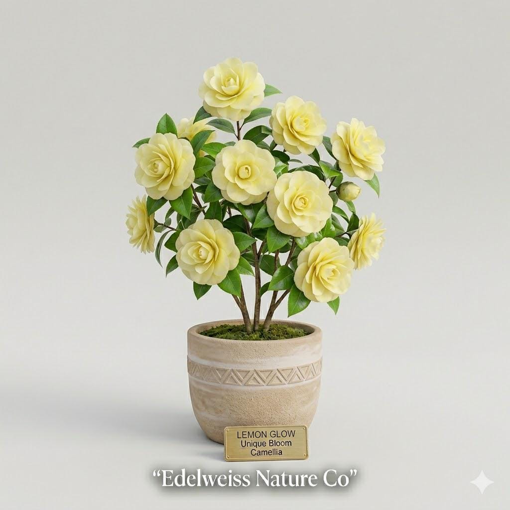 Lemon Glow Camellia Starter Plant | Camellia japonica | Unique Evergreen Flowering Shrub | Rare Ornamental Blooming Plant