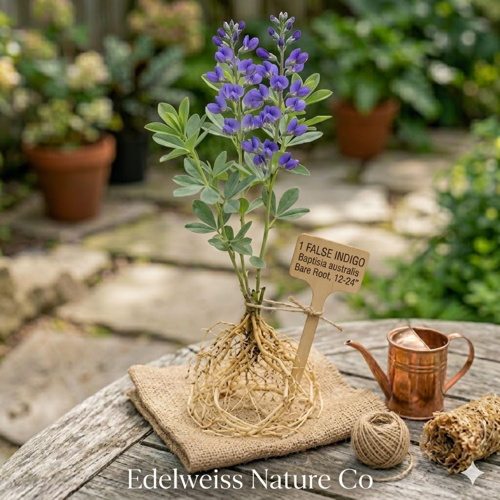False Indigo Bare Root Wildflower Plants - Baptisia Perennial, Native Pollinator Flower, Blue-Purple Blooms - Set of 3