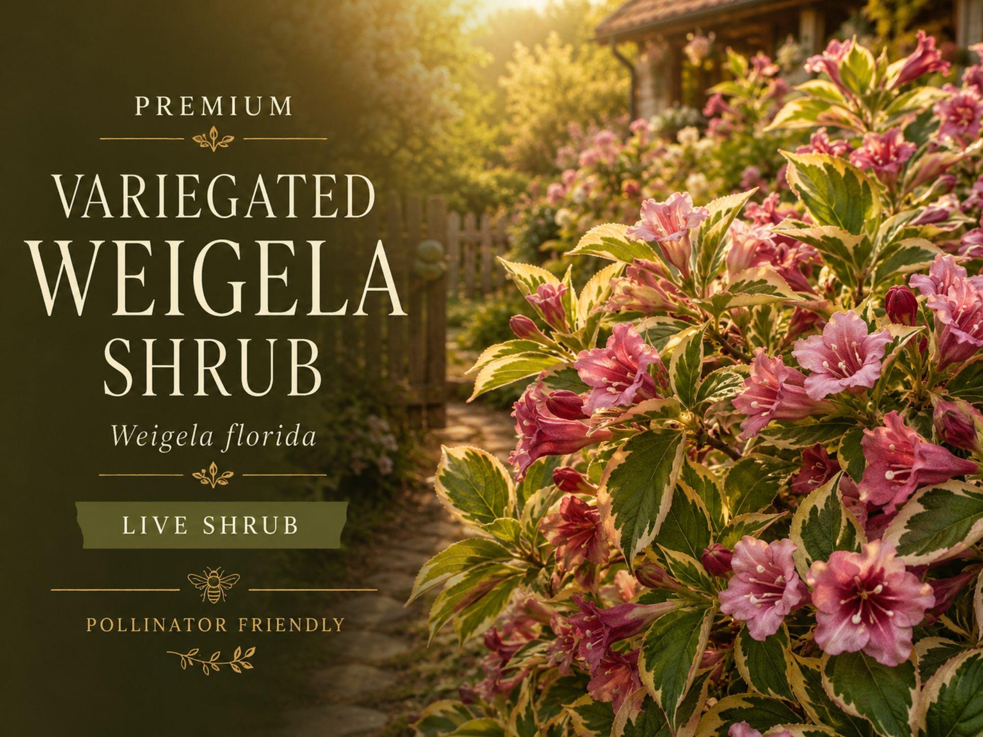 Variegated Weigela Plant 12-24in Pink Flowers Weigela florida 'Variegata' Hummingbird Garden Shrub Deciduous Hedge