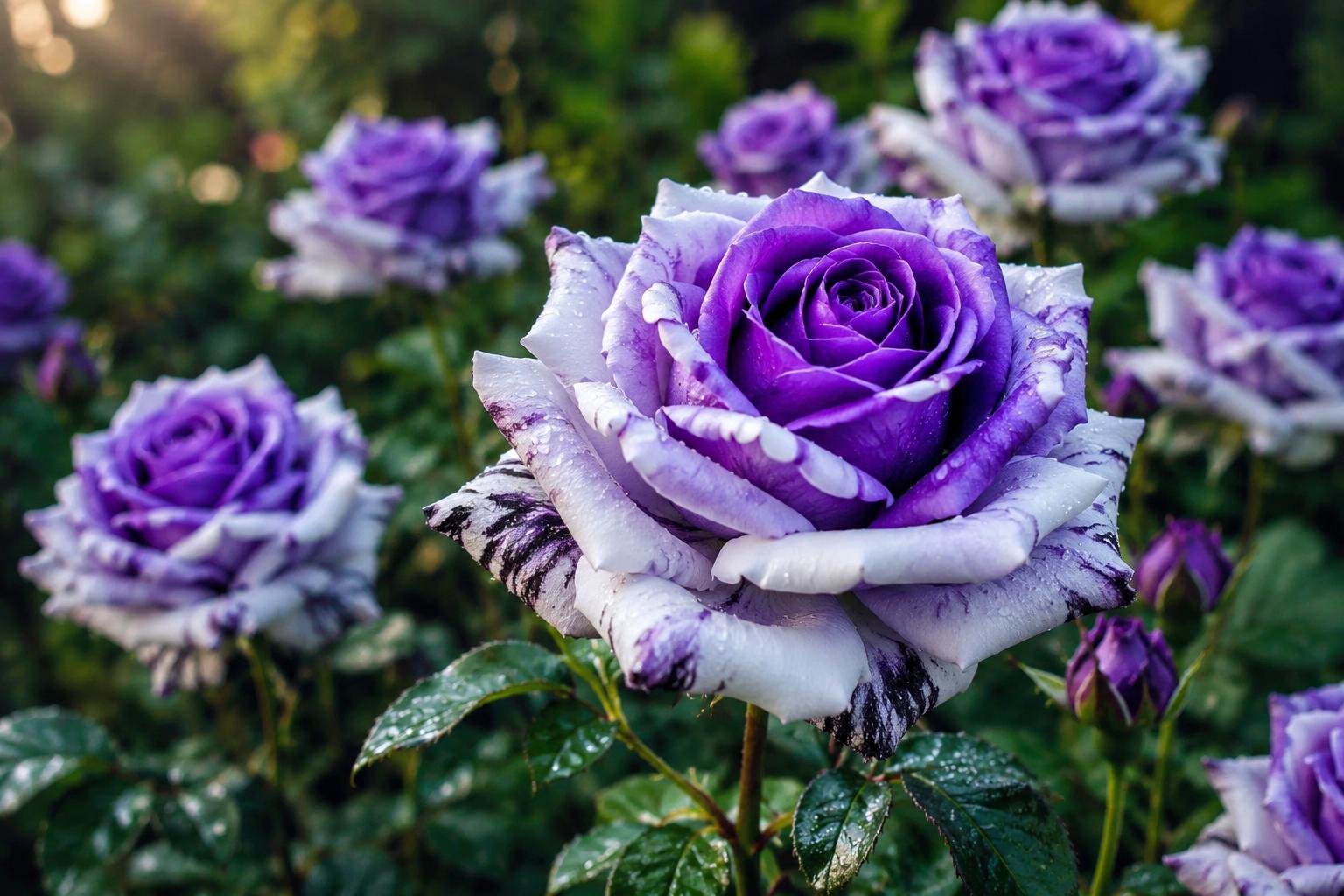 Rare Twin Rose Seeds - 20pcs Purple & White Variegated - Rosa spp. - Unique Color Contrast for Gardeners