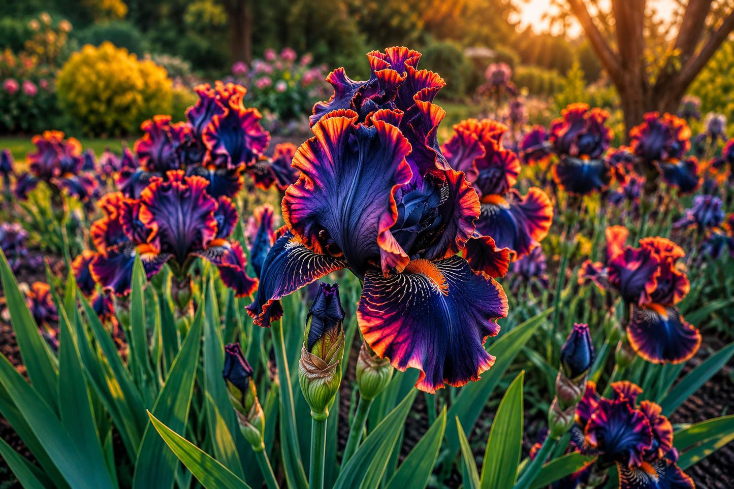 Black Bearded Iris Flower Seeds - 35 Rare Purple-Orange Blooms - Iris germanica - Non-GMO, Drought-Tolerant, Easy to Grow