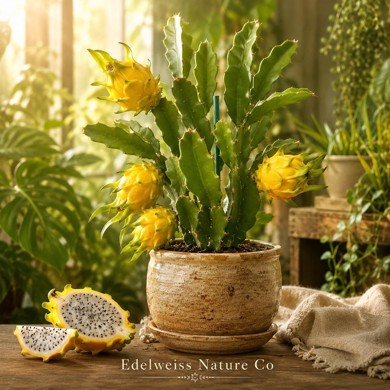 Yellow Pitaya Live Plant | 3-4 Inch Starter | Selenicereus megalanthus | Exotic Yellow Dragon Fruit Cactus for Home Gardening