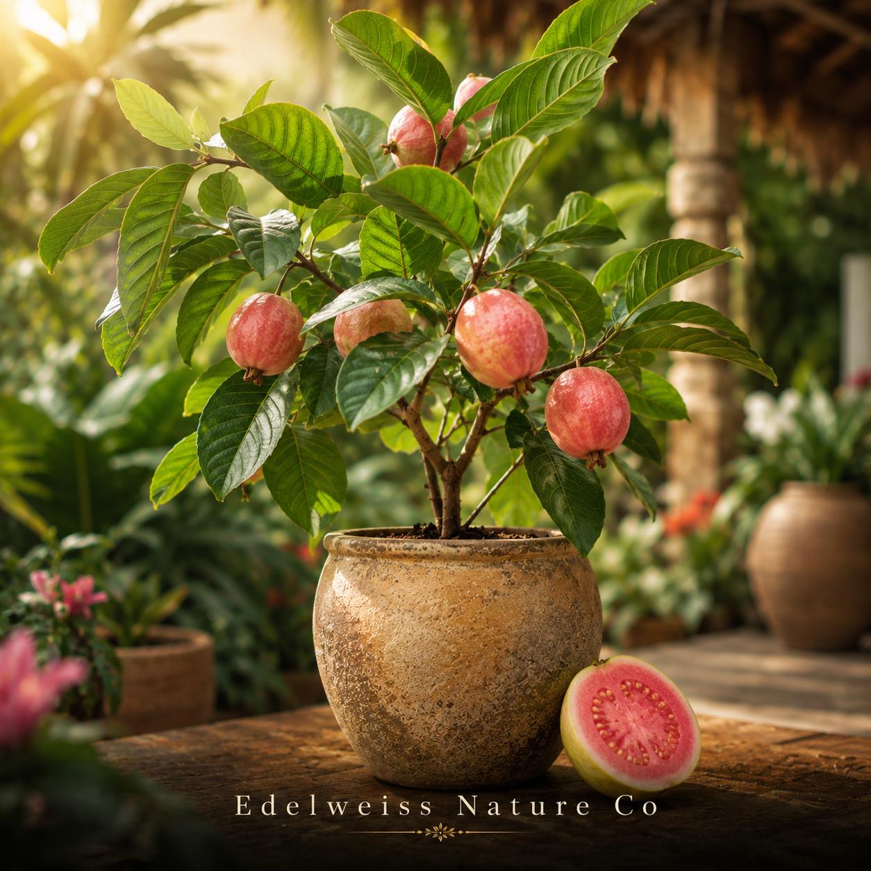 Barbie Pink Guava Starter Plant | Live Psidium guajava | Tropical Edible Garden Tree for Home or Container Growing