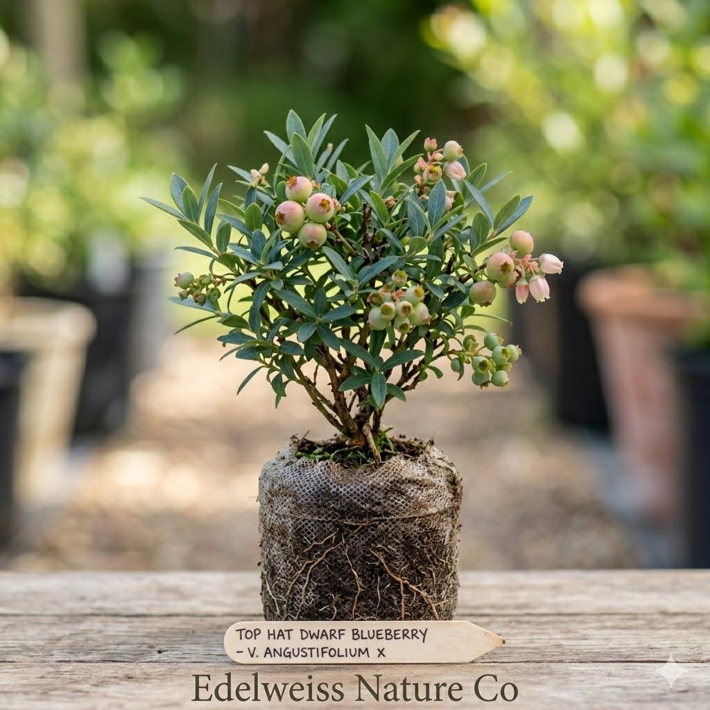 Top Hat Dwarf Blueberry Starter Plant | Vaccinium angustifolium | Compact Edible Berry Shrub for Small Gardens & Containers