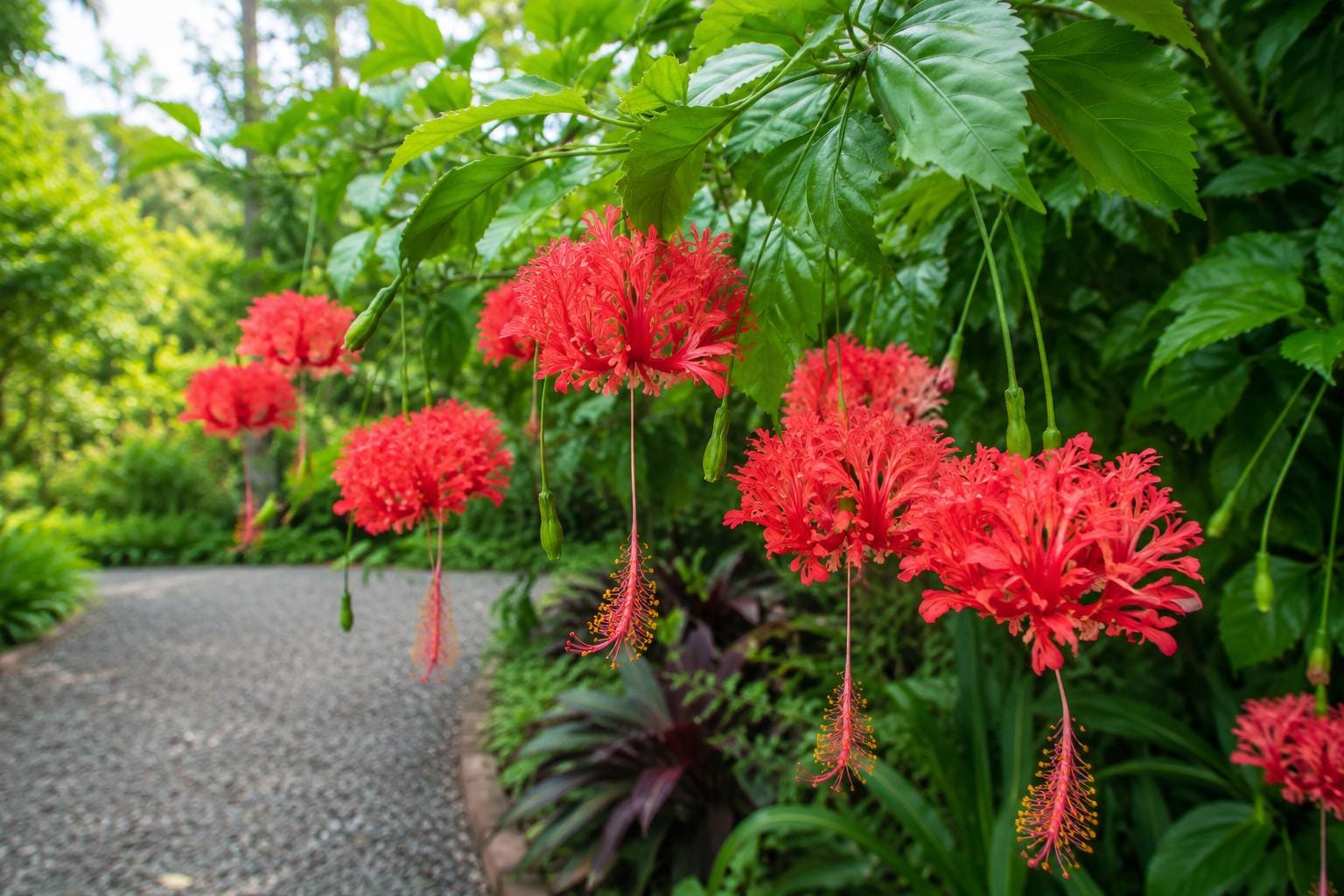 Rooted Hibiscus Plant - Chinese Lantern - Hibiscus schizopetalus - Rare Exotic Flower - Ships in Pot for Easy Gardening