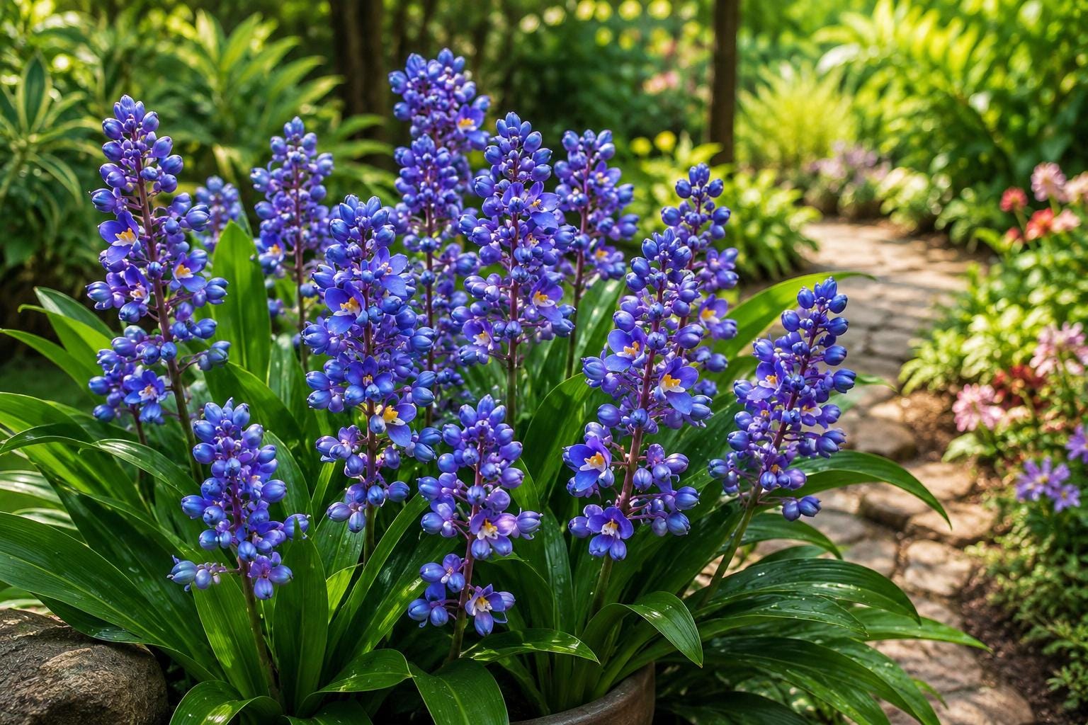 Sapphire Blue Ginger Live Starter Plant - Dichorisandra thyrsiflora - Tropical Foliage - Indoor/Outdoor Evergreen Plant