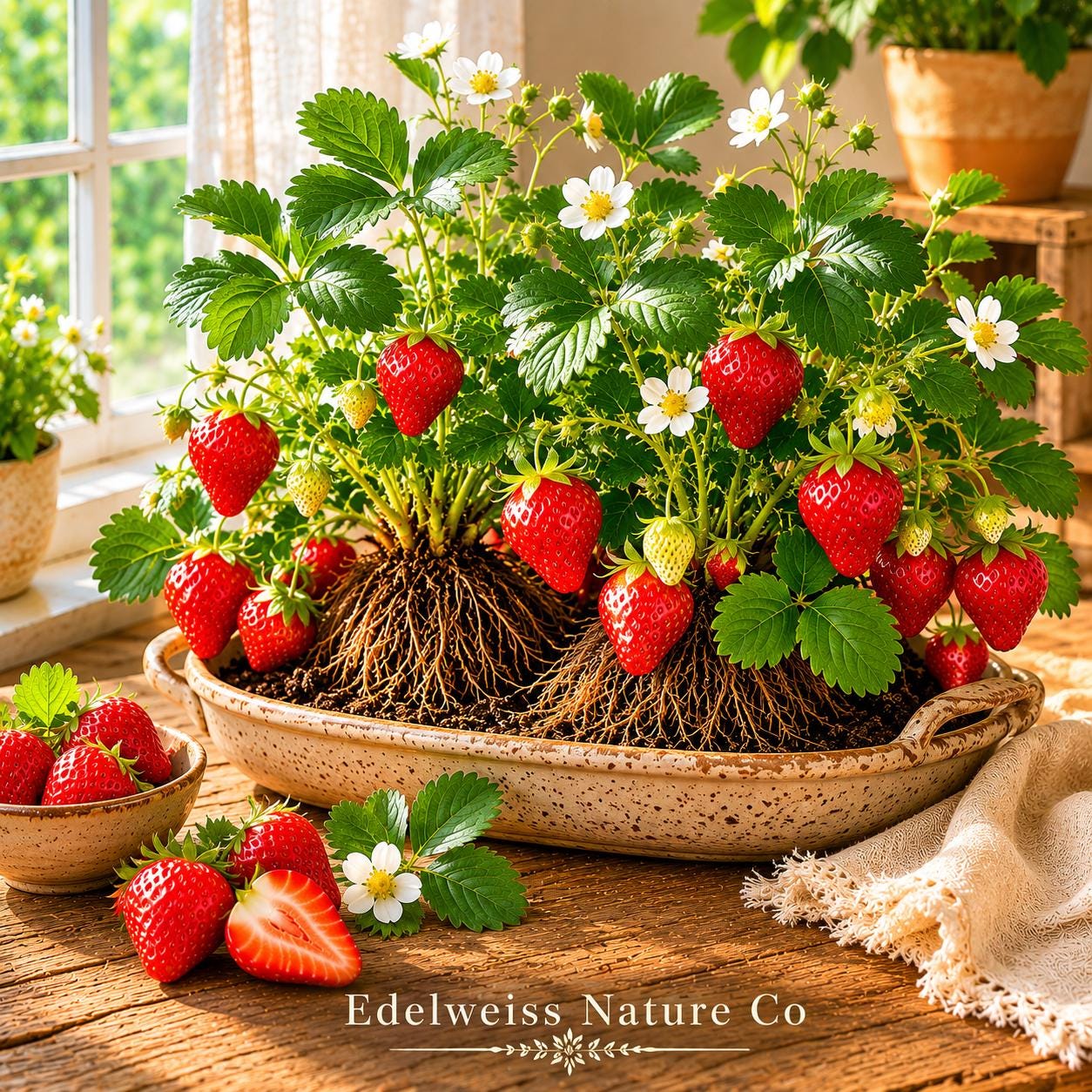 20 Bare Root Ogallala Everbearing Strawberry Plants | Fragaria × ananassa | Edible Berry Plant for Gardens and Containers