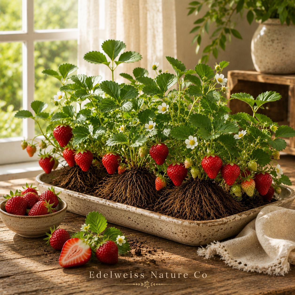 20 Bare Root Honeoye Strawberry Plants | Springbearing Edible Berry | Fragaria × ananassa | Perfect for Gardens & Containers