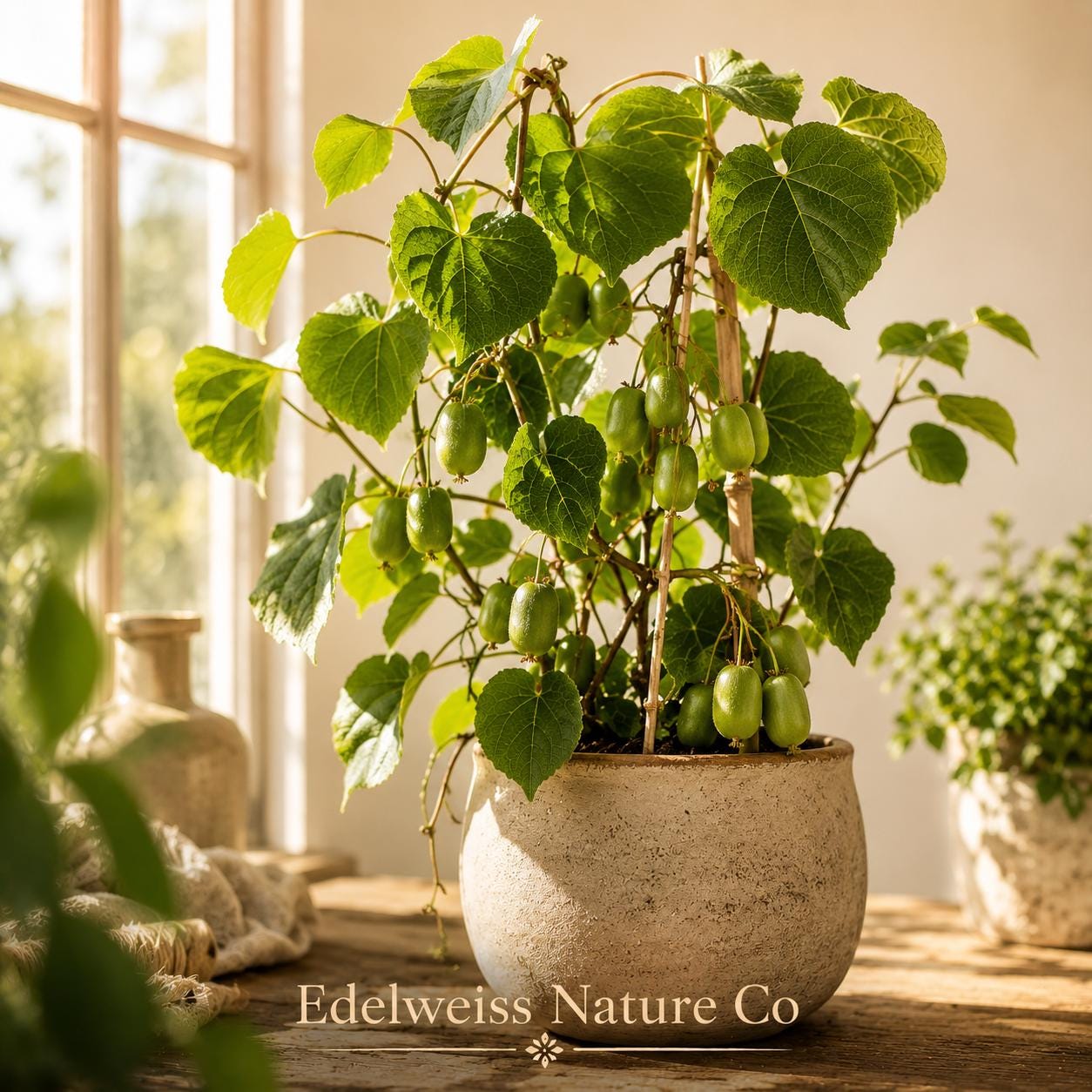 Issai Hardy Kiwi Live Starter Plant | Actinidia arguta | Edible Fruit Vine for Gardens and Trellises | 3-4" Tall