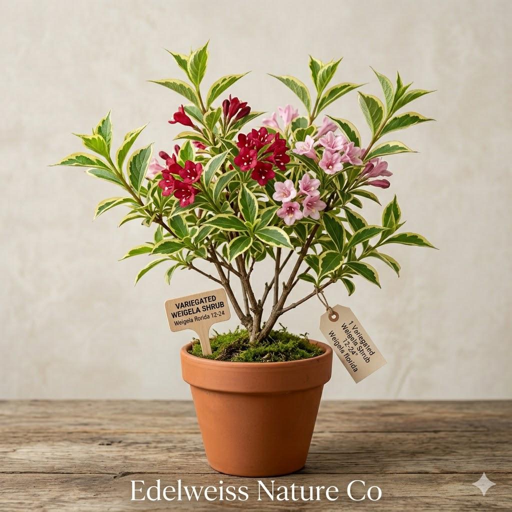 Variegated Weigela Shrub | Bare Root Plant | Weigela florida | Ornamental Flowering Bush with Pink Blooms and Cream Edged Leaves
