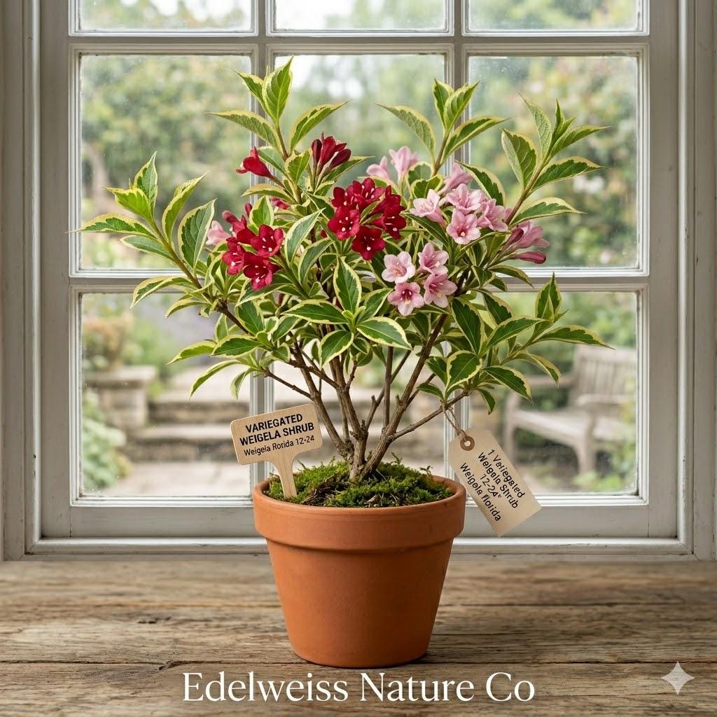 3 Variegated Weigela Shrubs | Bare Root Plants with Pink Flowers | Weigela florida 'Variegata' | Ornamental Flowering Shrub
