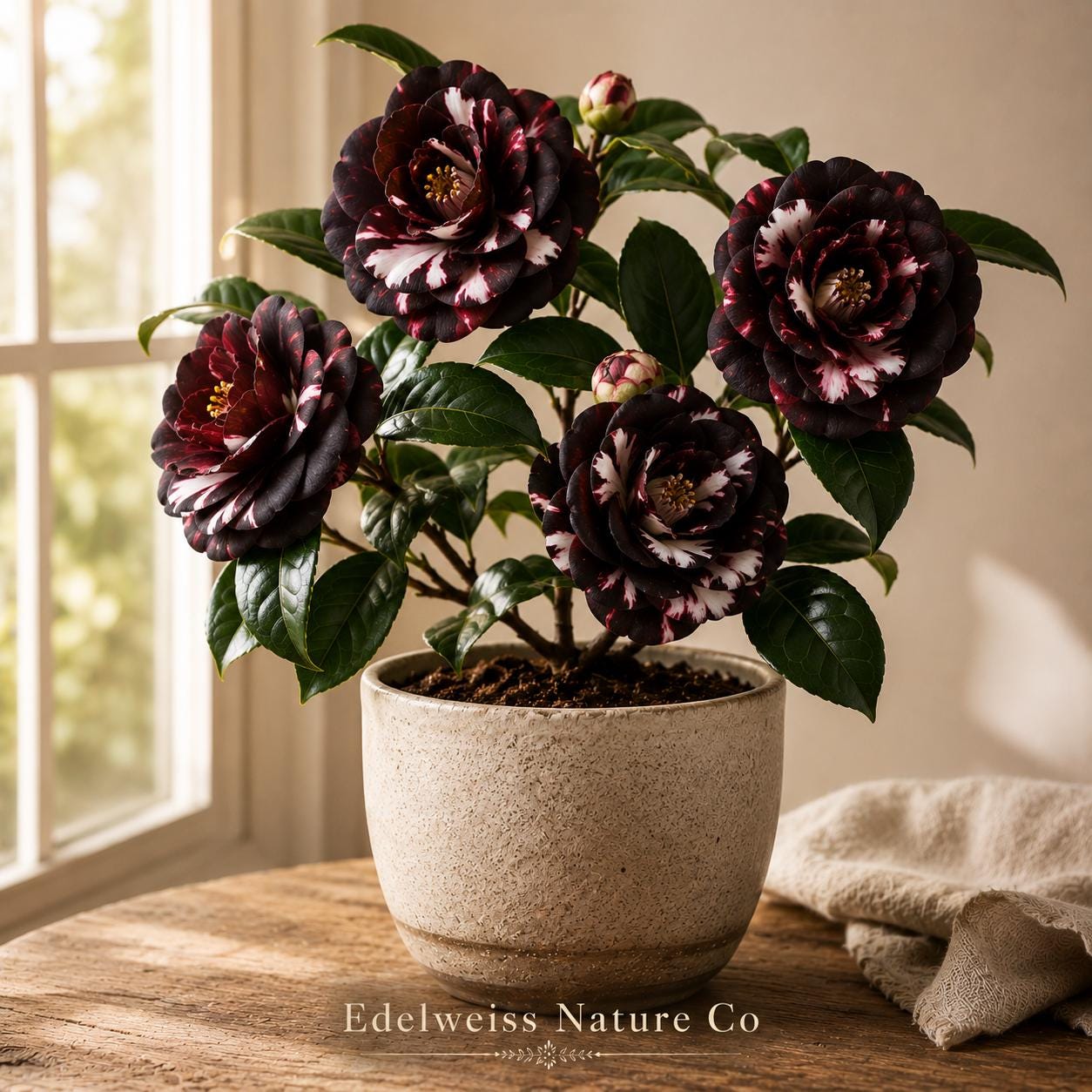 Black Tie Camellia Starter Plant | Unique Evergreen Flowering Shrub | Camellia japonica | Rare Ornamental Beauty