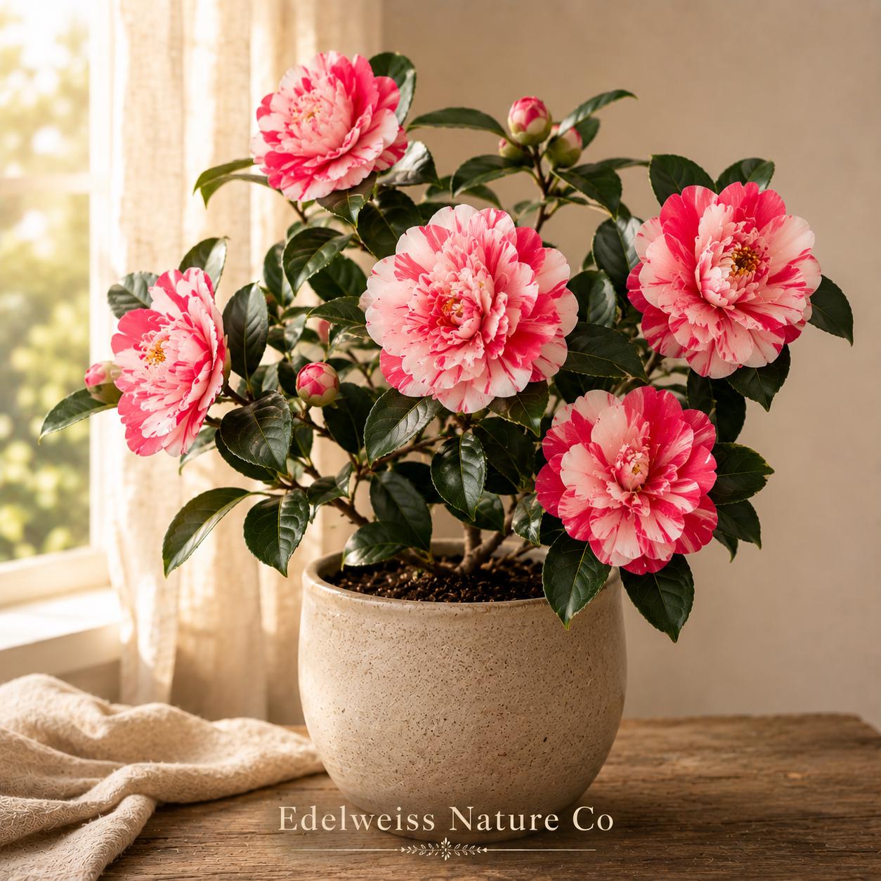 Tama Electra Camellia Japonica Starter Plant | Unique Evergreen Flowering Shrub | Camellia japonica | USA Seller