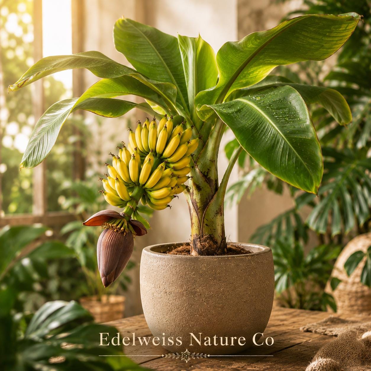 Double Mahoi Dwarf Banana Plant | Tropical Edible Starter | Musa spp. | Compact Ornamental Fruit Plant for Containers