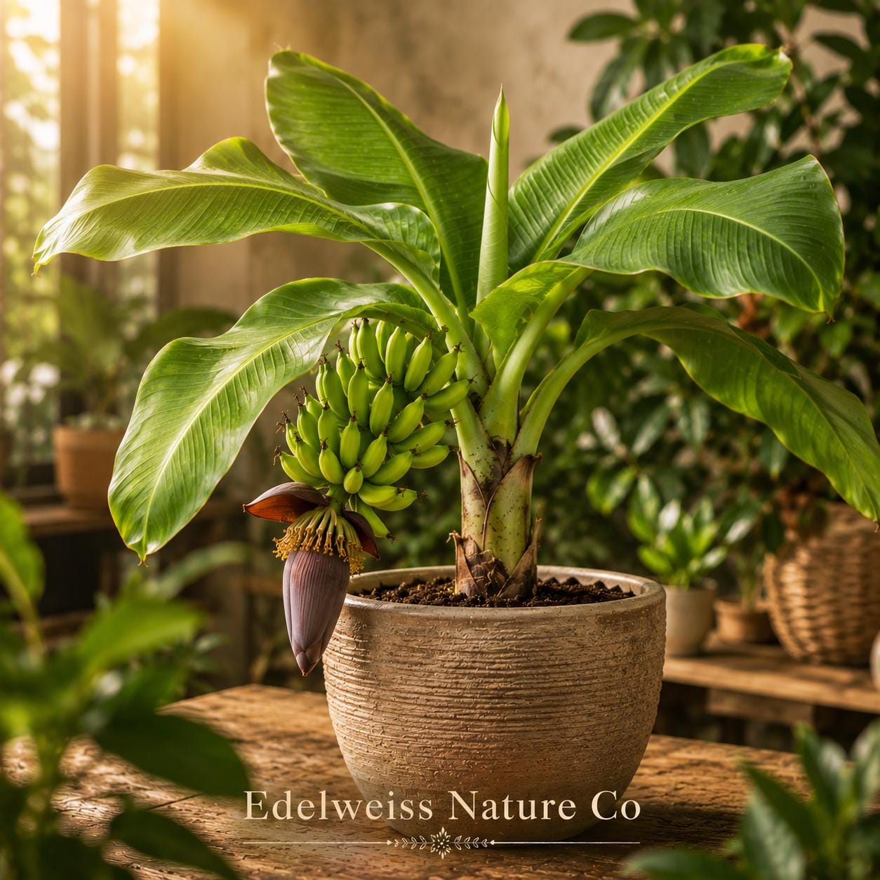 Double Mahoi Dwarf Banana Plants - 3 Live Starter Plants, Tropical Edible Musa spp. for Container Gardens, Patios, and Landscapes