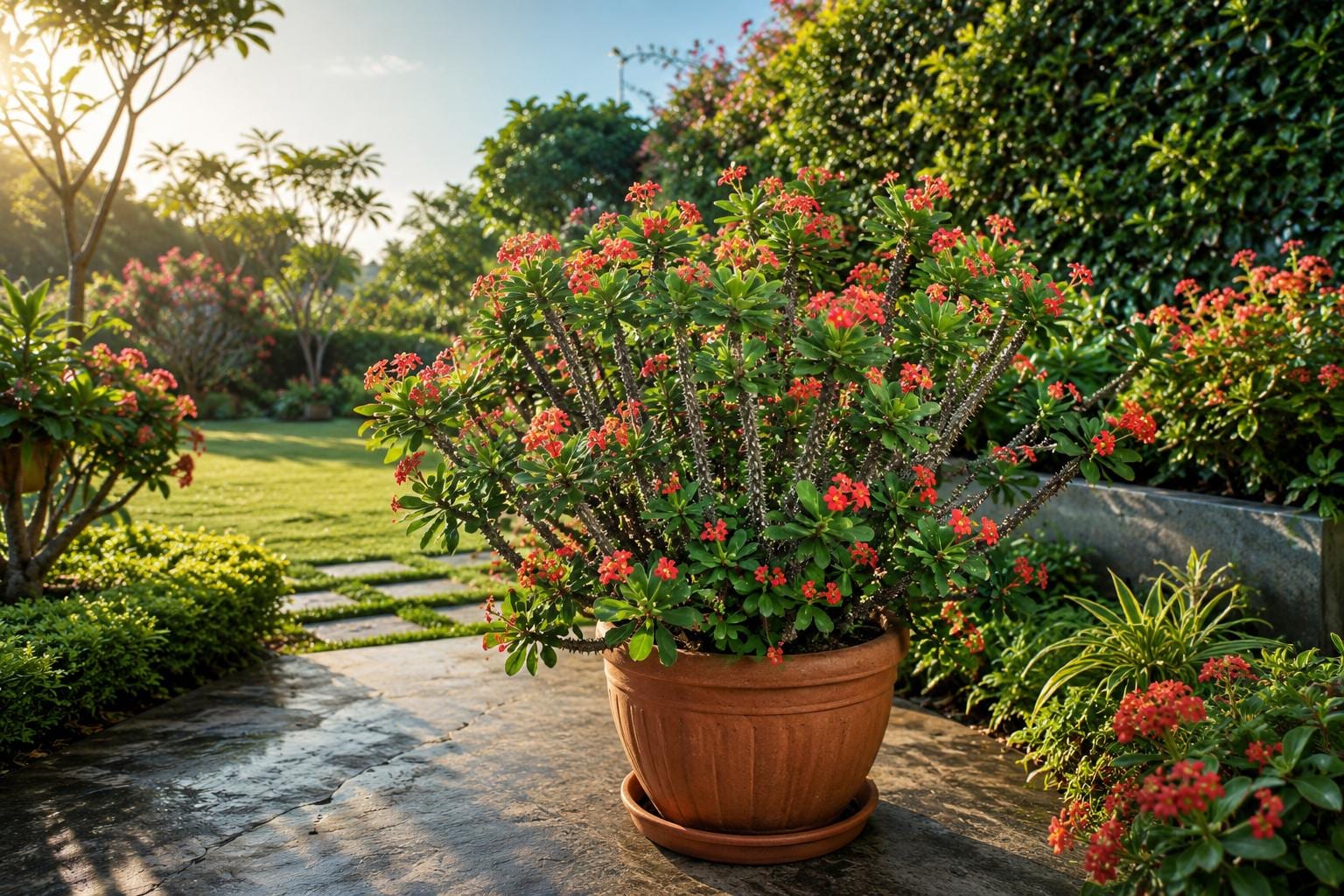 Crown of Thorns Starter Plant - Golden Bell Variety - Euphorbia milii - Low-Maintenance Indoor/Outdoor Blooming Succulent