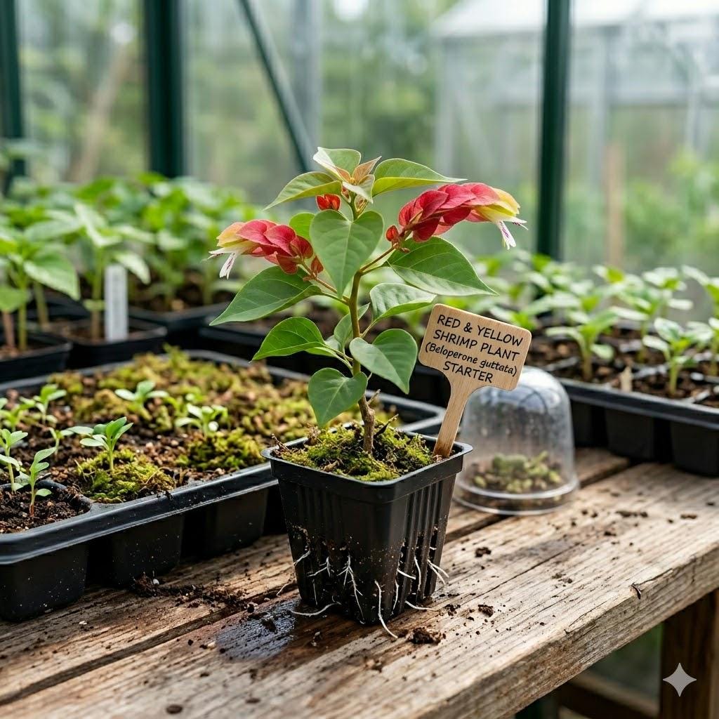 Red Yellow Shrimp Plant Starter | Tropical Flowering Plant | Beloperone guttata | Unique Shrimp-Like Blooms